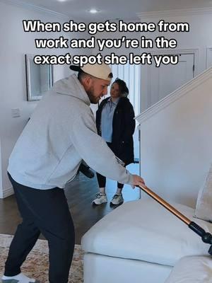 That was a fast 8 hours😬 #couplescomedy #husbandwife #fyp #relatable #work #lazy #clean #comedy #husbandwifecomedy #husbandsoftiktok #vacuuming 