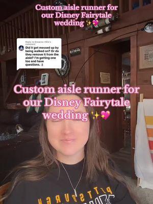 Replying to @Breanne Hillis Great question! I didn’t even think to talk to Disney about this before designing our custom aisle runner with them. It’s made from a very durable material, and they secure it super well! It didn’t budge, and we had 125 people walk all over several times! That’s why Disney requires you to use them to order a custom aisle runner from their verified vendor. They do all the securing for liability reasons! If anyone has any other questions about custom aisle runners for your Disney wedding, drop them in the comments, and I’ll answer them!  #disneywedding #bridetok #disneyfairytalewedding #disneybride #weddingtok #weddingtiktok #weddingplanning #disneyadults #disneytok #disneylover #weddingtalk #fairytalewedding #weddingcontentcreator #distoker #distokfam #disneyparks #bridetiktok #bride #bridesoftiktok #weddingplanningtiktok #weddingplanningtip #weddingplanningtips #weddingplanning #weddingplanningtok #disney #disneyworld #weddingtips #weddingtipsandtricks #disneyweddinginspo #disneyweddinginspiration #disneyworldwedding #fairytaleweddings #disneyweddingplanning #disneyweddings #DFTW #dftwbride  #greenscreen 