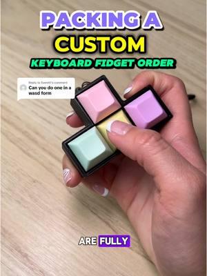 Replying to @Everett packing a custom order! 🚨still shipping out TikTok orders however we also have other platforms for selling. These fully customizable keyboard fidgets are so satisfying and come in so many nice colors and keyboard sounds! #SmallBusiness #fidgettoys #sale #fidgetclicker #keyboardfidget 