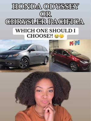 Honda Odyssey or Chrysler Pacifica?! 🤔 I knowwww Honda is the “better brand” but is it better enough to pick the Honda with more miles AND not like the inside 🤦🏽‍♀️ vs picking the Chrysler with less miles and a nice interior?! 😭🤔 what are your thoughts?! And if you have one how do you like it?! | #minivan #MomsofTikTok #minivanmom #chryslerpacifica #hondaodyssey #greenscreen #fypage 