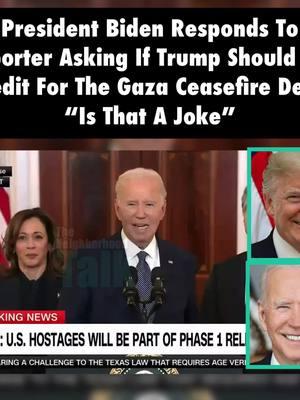 Joe Biden had to ask a reporter if she was joking after asking if Trump should get credit for ceasefire deal! #trump #biden #donaldtrump #presidentbiden #fyp #viral #fypシ゚viral #foryoupage #fyppppppppppppppppppppppp 