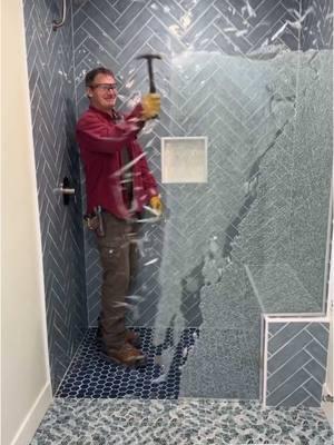 Tempered Glass is scary 🫣  Be careful 👍 #DIY #tile #shower #glass #homeimprovement #bathroomremodelingteacher 