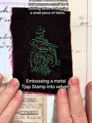 Replying to @J L Bliss This was fun…thank you for the request. Thought I would shake it up a bit & use some black silk rayon velvet with Gold StazOn ink, too. Very happy with the results. #embossing #velvet #printing #printmaking #fabricprinting #magic #craftidea #tjap #stamp #embossingvelvet #tutorial #process #craft #crafter #crafting #fabriccraft  #artsandcrafts @DharmaTradingCo 