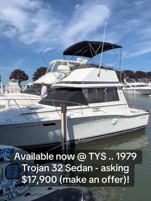 Seller wants it gone!!!!!! (CURRENT OWNER OF 33-YEARS) 1979 TROJAN F-32 SEDAN - PLEASE SEE FULL SPECS FOR COMPLETE LISTING DETAILS. Freshwater / Great Lakes boat since new this vessel features Twin Chrysler 360-cid 250-hp Gas Engine's with 1006 original hours. Notable features include but are not limited to the following: Air-Conditioning & Heat, Head w/Vanity/Sink, Radar, Canvas Package (Fly-Bridge Convertible-Top w/Full Isin-Glass Surround, Fly-Bridge Mooring Cover), Full Beam Teak Swim-Platform, and MUCH more! Broker Notes: Great Lakes boat since new .. Interior shows like a time capsule! Contact listing agent for further details.  #temptationyachtsales #tys #pjoseph79 #sales #hustle #boatsforsale #yachtsforsale #searchforboats #