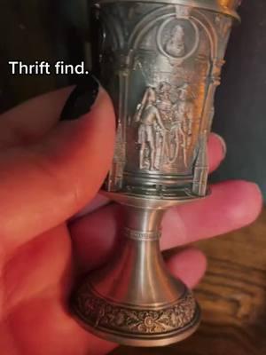 Albrecht Dürer 3'5" Pewter Goblet. Ft. The Devil #albrecht #thriftfind #albrechtdurer #vintage #thedevil #goblet #thrifting #witchtok #medieval #pewter 