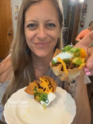 Taco Cups  These were a hit with my family! Each bite had crunch to it. 👏🏼👏🏼 *My homemade salsa and taco seasoning recipes can be found in my cookbooks and meal plans. www.Kristysketolifestyle.com RECIPE - Makes 8 taco cups 1 lb taco meat (ground beef seasoned with my homemade taco seasoning & 1 Tbsp tomato paste) 2 Cutdacarb flatbreads  1 cup shredded cheddar cheese fixings of choice *We topped ours with sour cream, homemade salsa and green onions  DIRECTIONS: 1. Preheat oven to 375 degrees F.  2. Tear about 1” off of the flatbreads *save the trimmings to make chips out of!  3. Cut each flatbread into fourths.  4. Spray the bottom of a muffin pan with cooking spray and then place each square in a muffin cup. Press down to form a little bowl.  5. Spritz them with cooking spray and then fill each one with 1 Tbsp of cheese.  6. Bake for 20 minutes.  7. Fill each cup with taco meat and the fixings of your choice.  *The macros reflect what I added onto mine: cheese, sour cream, salsa and green onions.  NUTRITION: 1 taco cup | 2.8g net carbs | 4.1g total carbs | 1.3g fiber | 188 calories | 16g protein | 14g fat | 0.7g sugar *Save 10% off of your first 24 pack of @Cut Da Carb with code: Kristy10 #taco #tacos #cups #tacosalad #easy #dinner #lowcarb #keto #weightwatchers #kristysketolifestyle #cutdacarb #food #Recipe #reels #kristyslifestyle