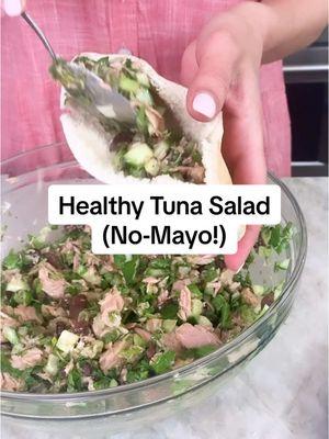 10-Minute Healthy Tuna Salad, Mediterranean Style (No Mayo!) This tuna salad recipe is the next recipe in my 30 Day Mediterranean Diet Meal Plan.  This healthy tuna salad without mayo is made with crunchy vegetables, olives, herbs and a light vinaigrette. Make this easy salad recipe for a healthy lunch or quick dinner. Plus it keeps in the fridge for a few days and is perfect for meal prep!  For The Zesty Dijon Mustard Dressing: ▢ 2 1/2 teaspoon good quality Dijon mustard ▢ Zest of 1 lime ▢ 1 1/2 limes, juice of ▢ 1/3 cup extra virgin olive oil ▢ 1/2 tsp sumac ▢ Pinch of kosher salt and black pepper ▢ 1/2 teaspoon crushed red pepper flakes, optional For The Tuna Salad ▢ 3 cans tuna, 5 ounces each (use quality tuna of your choice) ▢ 2 1/2 celery stalks, chopped ▢ 1/2 English cucumber, chopped ▢ 4-5 radishes, stems removed, chopped ▢ 3 green onions, both white and green parts, chopped ▢ 1/2 medium red onion, finely chopped ▢ 1/2 cup pitted Kalamata olives, halved ▢ 1 bunch parsley, stems removed, chopped (about 1 cup chopped fresh parsley) ▢ 10-15 fresh mint leaves, stems removed, finely chopped (about 1/2 cup chopped fresh mint) #tunasalad #tunasaladrecipe #healthytunasalad #salad #saladrecipe #mediterraneanfood #mediterraneandiet #mediterraneandietmealplan #mealplan #mealplanideas #healthyrecipes #healthymealideas 