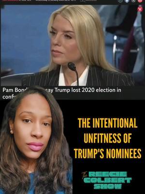 In addition to fealty to Trump and willingness to carry out any illegal orders, the glaring unfitness of people like Pam Bondi and Pete Hegseth is a feature not a bug. What better way to stick a thumb in our eye than to flaunt that the most unqualified ⚪️ candidates can easily be elevated to positions it took Black and POC being exceptionally qualified to get to. #reeciecolbertshow 