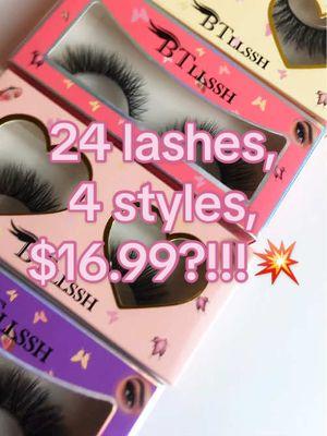 24 lashes, 4 styles, $16.99!! Individually wrapped. Elevate your beauty. Shop now!!😍#falseeyelashes #24pairsoflashes #eyemakeup #beautysecrets #lashlove #btllsshlashes #foryoupage #eyelashes #affordablefashion #lashes #makeup #TikTokShop #beauty #luxelashes #fyp #affordablelashes #btllssh #dealsforyoudays 