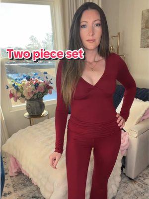 #ad This two piece set comes in several other colors. I am wearing size medium in the burgundy color. I’m 5’7” tall 135 pounds for size reference. I love the v neck and the stretchy material. Fits like a glove. #twopieceset #valentinesoutfit #loungewearset #loungewearoutfit #vneckset #womenstwopiecesets #TikTokShopJumpstart #TTSDelightNow #ttstastemakers #SpotlightFinds  #TreasureFinds #TTSDelight #TTSLevelUp #NewYearNewAura  #MadeMyYear #seasonalgems #lovelanguage 