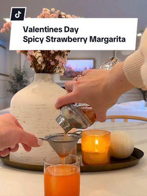 Spicy Strawberry Margarita Recipe 🍓🍹:⁣ Add 2 strawberries and 3-4 deseeded jalapeño slices to shaker and muddle together⁣ Then add:⁣ 1.5 oz tequila ⁣ 1.5 oz triple sec⁣ 1 oz lime juice ⁣ Ice and shake⁣ Add 2 oz Sparkling Grapefruit Juice and stir⁣ Strain over ice and serve ⁣ #valentinesdayrecipes #valentinesdayrecipe #valentinesdaycocktail #vdayrecipes #vdaycocktails 