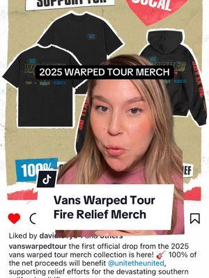 Vans Warped Tour Fire Relief Merch supporting Southern California  #warpedtour #vanswarpedtour #emo #emomusic #lafd #lafire #merch #concertoutfit #concertoutfits #emotok #concertmerch #vans #socal #southerncalifornia #losangeles 