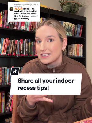 Replying to @Joyce Young-Duker If you’ve ever had indoor recess…you get it…it’s a lot to manage 20-30 students doing “indoor” activities when all they want/need to be doing is playing outside. 🥴 If you have any tips to share, please hop in the comments! I know there are many new teachers that would love all the advice! #teachersoftiktok #teacherssupportteachers #elementaryteacher #middleschoolteacher #newteacher #newteachertip #teachingadvice #recess #indoorrecess 