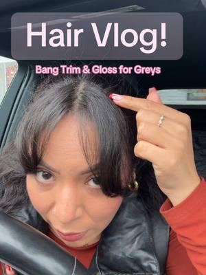 It’s hair day Bonitas! ✨ getting a bang trim & gloss to camouflage my greys 🤗 #hairday #hairvlog #hairgloss #greys #bangtrim #haircut #baltimorehairsalon 