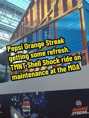 TMNT Shell Shock ride on maintenance. Pepsi Orange Streak getting some refreshment. #queenshellspinner #tmntshellshockride #pepsiorangestreakride #nickelodeonuniverse #sealifemn #mallofamerica 