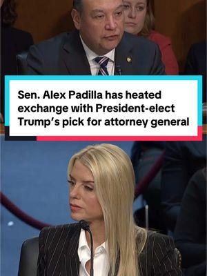 Pam Bondi, President-elect Donald Trump's pick for U.S. attorney general, engaged in a heated exchange about election interference and birthright citizenship with California Sen. Alex Padilla on Wednesday during her confirmation hearing. Bondi is a former Florida attorney general, and represented Trump during his first impeachment.  #news #PamBondi #AlexPadilla #California #Pennsylvania #Washington #attorneygeneral #Trump #politics 