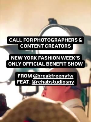 NEW YORK FASHION WEEK RUNWAY SHOW | LOOKING FOR INFLUENCERS PHOTOGRAPHERS & VIDEO/CONTENT CREATORS AND RUNWAY MODELS Break Free NYFW Runway Showcase, Feb 8th, doors at 6, show begins 7 pm APPLY: visit bit.ly/rsvp_rehab ABOUT THE EVENT: visit bit.ly/nyfw25_rsvp or read below New York Fashion Week’s only official benefit event, Bresk Free NYFW is a designer showcase featuring runway shows from several emerging designers. All proceeds from this event go towards NPO organizations in addiction and mental illness recovery. This call is for the REHAB New York Runway Show, featuring the Fall/Winter 2024 Men’s and Women’s Ready-to-Wear Collection. This collection celebrates themes of rebirth, religious imagery, and the merging of art and life. Designs favor bold designs and fabrics cut from 100% silk, tulle, velour and cozy knits. learn more about the brand at https://www.rehabstudiosny.com and connect on social media https://www.tiktok.com/@rehabstudiosny https://www.instagram.com/rehabstudiosny Past Break Free shows have garnered a lot of attention for presenting exciting new designers and for its commitment to such an important public health movement. Notable featured performers and speakers include NYC Government officials and politicians, Bravo Real Housewives, TikTok stars, Project Runway winners, reality TV stars and more. Previously hosted in the Prince George Ballroom, this years event will be held in Judson Memorial Church’s Arts Center. For all information about the event, please visit the event page: bit.ly/nyfw25_rsvp ***INDUSTRY, INFLUENCERS & CONTENT CREATORS*** - We have a small number of comped tickets available for industry professionals, editors, stylists, influencers and content creators. To request please visit bit.ly/rsvp_rehab We do also have tickets available for sale, with all proceeds going to NPO efforts for mental illness and addiction recovery!!! bit.ly/nyfw25_rsvp PHOTOGRAPHERS: We’re issuing media passes to a number of photographers for the Break Free NYFW Designer Showcase on Feb 8th. This event features a mocktail party, red carpet and several designer runway shows, beginning at 7pm. We are also looking for photographers to shoot backstage and first call, red carpet arrivals, and during the mocktail party preceding the show. If interested, please fill out this form to request a press pass and we’ll be in touch: visit bit.ly/rsvp_rehab MODELS: We are casting runway models for REHAB New York Runway Show. For consideration, please email your info, comp cards, and social media (if applicable) to claire@rehabbarbie.com. Fittings will be day off, onsite. Call time will be around 2pm for fittings, hair, makeup, nails, and backstage photoshoots! For all information about the event, please visit the event page: bit.ly/nyfw25_rsvp @wewillbreakfree #nyfw #newyorkfashionweek #photographersoftiktok #influencerswanted #contentcreator @nyfw @cfda