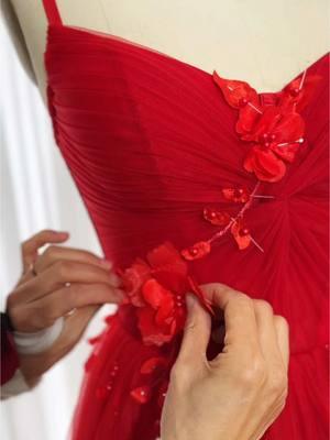 Making a corset 3D floral tulle red long prom dress #dress #gown #fashion #sewing #prom 