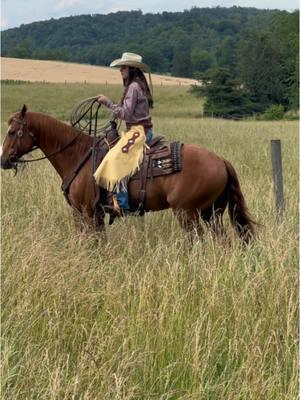 @Taylorrr is more cowboy than all of us. 🤠  #saddleblanketsbyerinrhea #saddlepad #saddlepadcollection #ranchsorting #cowhorsesoftiktok #aqha #horsesontiktok #farmlife #cowgirlsoftiktok⚡️ #westernwomen #ranchriding 