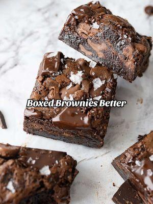 With just a few little tweaks, you can make boxed brownie mix taste homemade!🤤 Get the full recipe and FAQs by searching ‘box brownies better’ using the link in my bio! #baking #boxedbrownies #brownies #better #dessert #Foodie #foodblogfeed #sweettooth #FoodLover #chocolate #fudgy #fudgybrownies #baker #homebaker #bakingtutorial 