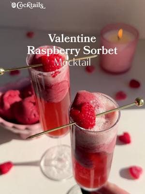 Share a sweet raspberry sorbet mocktail moment with someone you love💌 Ingredients: 3 small scoops raspberry sorbet (we used Talenti) top with non-alcoholic sparkling blush raspberries for garnish #raspberry #sorbet #mocktail #nonalcoholic #valentine #drink #fyp 