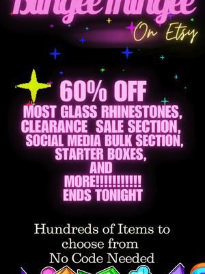 60% Off Hundreds of Items including most Glass Rhinestones,  Clearance, bulk, and more. BlingeeThingee on Etsy for all your sparkly supplies ✨️ 💖 #crafty #BlingeeThingee #rhinestonesupplier #rhinestonevendor #bling #rhinestones #blingshop #wheretobuyrhinestones 