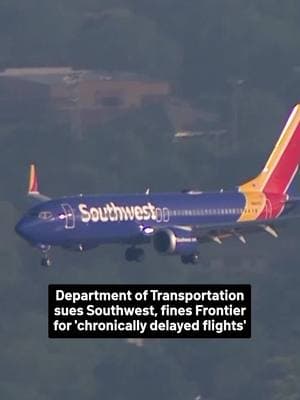 The Department of Transportation on Wednesday sued Southwest Airlines , alleging the carrier operated chronically delayed flights, and fined Frontier Airlines for late-arriving flights. #dot #southwest #frontier #airlines #lawsuit