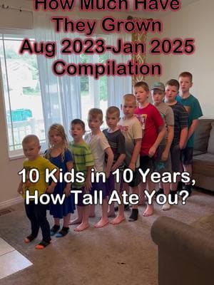 Here is a comparison of how much the kids have grown between August 2023 and Jan 2025. It is interesting to see where they are at compared to their siblings just younger than them. #10kids #heights #howhavetheygrown #largefamily