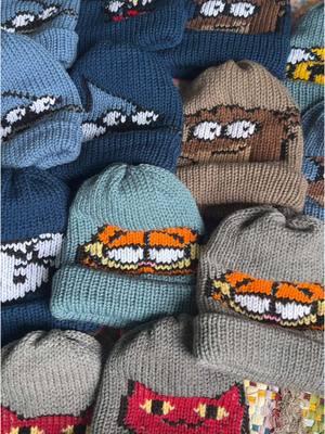 available tomorrow! countdown on my ig story! #thewrldofmegan #duplicatestitch #beanie #knit #garfield #regularshow #mordecaiandrigby #adventuretime #babysnoopy #snoopy #sonic 