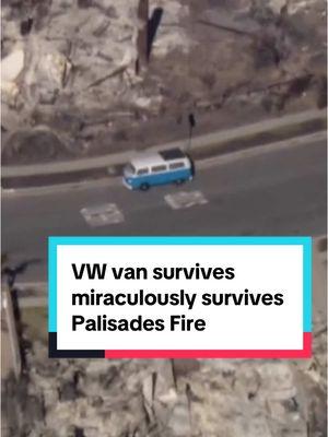 🚐✨ Amid the ashes, this retro blue 1977 VW van miraculously survived the Palisades fire, standing untouched in a sea of devastation. #palisadesfire #vw #ca #california #lafires 