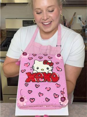 Make a Hello Kitty cake with me 🩷💋🎀  #hellokitty #valentines #ValentinesDay #cake #hellokittycake #sanrio #cakedecorating 