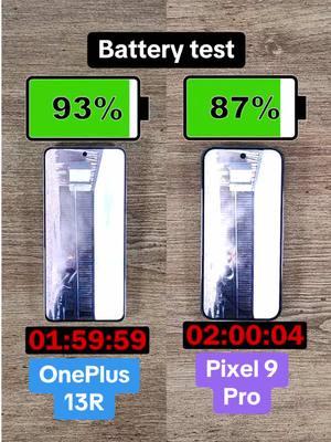 OnePlus 13R vs Google Pixel 9 Pro battery test! In my battery test, Avengers is played back on a loop until the phone runs out of battery. The screen is set to full brightness, and phones are on airplane mode, with Wi-Fi and Bluetooth off. All tests are filmed with new phones that have full battery health. #Battery #BatteryTest #Tech #NewTech #CoolTech #TechBandicoot #TechTok #InstaTech #OnePlus #OnePlus13R #Google #GooglePixel #Pixel9Pro