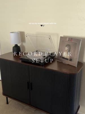 finally found the perfect cabinet to set up my record player on 🖤🔈I can’t wait to add more to this area 🪩 #recordplayer #cabinet #vabches #vabchesvanity #vinyl #vinylcollection #storage #TikTokShop #fyp 