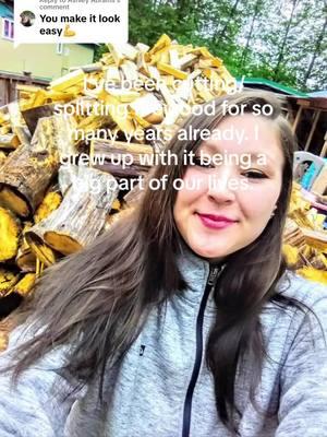 Replying to @Ashley Abrams  sometimes it’s easier than others. Allot of practice throughout my life has helped. ❤️🌲#myaklife #fyp #firewood #handsplittingfirewood #alaskanfirewood #cedar #southeastalaska #yellowcedar 