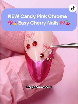 💖 𝗡𝗘𝗪 💖  𝗖𝗮𝗻𝗱𝘆 𝗣𝗶𝗻𝗸 𝗖𝗵𝗿𝗼𝗺𝗲 🩷🎀🍒 Sweet & chic cherry easy nail art tutorial—perfect for Valentine’s Day  💅 Everything used for this look is from the brand Daily Charme & is listed below. All goodies are available now in our TikTok shop or via the 🔗 in bi0 💖 ✨NEW✨Candy Pink Chrome is here to make your nails as beautiful as you are —perfect for anyone who loves pink 🩷 ✨ Save & share to inspire your next mani! Using @daily_charme: • 311 Rose Claire • Candy Pink Chrome (NEW) • Chrome Effect Gel • Coquette Cherry Valentine Bejeweled Nail Sticker • Pink Nail Art Tweezer • 5-in-1 Strengthening Gel • Diamond Shine Top Coat (HEMA FREE) • Almond Medium Clear CG Extension Tips #candypinknails #chromenailart #valentinesdaynails #cherrynails #pinknailtutorial #dailycharme #gelnailart #chromeeffect #nailtutorial2025 #diyvalentinesnails #trendynails #romanticnails #easynailart #nailartideas #nailinspo 