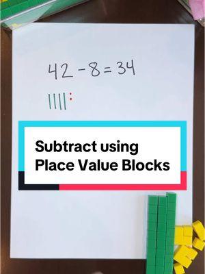 🤔 What do you call the small yellow place value blocks? I think I alternate each time I use them - blocks, squares, units… Is there one term that is “right” or does it depend on the curriculum? And the same question for the “sticks and dots”. I think I picked up those terms from when my oldest was using a different curriculum! Should I still be calling them rods and units? If you’re a teacher, what terms do you use, and do you judge me when I use the “wrong” one?? 😂  #subtraction #math #handsonlearning #homeschool #mathtok