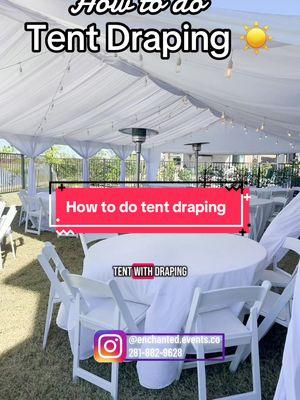 I didnt get to record all the steps but stay tuned for a video of a tutorial on how to do tent with draping 🌸  If you are interested in our services send me a message to 281-882-9628  We service Houston & surroundings ☀️ #howtodotentdraping #tentdrapingtips #tentdrapingtutorial #drapingtechnique #drapingtutorial #houstontentdraping #houstonevents #houstonrentals #houstontx #houstonmom #cypressevents #cypressrentals #tentdraping #tentlife 