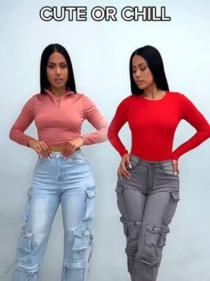 Which #Outfit Are You Feeling Today? Cute And Trendy Or Chill And Comfy? Let Us Know Your Fave⁠ ⁠ #Cute 🔎 Long Sleeve Half Zip Up Crop Top Mauve 🔎 Ultra High Waist Stretch Utility Wide Leg Jeans Light Wash ⁠ #Chill⁠ 🔎 Long Sleeve Crewneck Double Layered Ribbed Top Red 🔎 Super High Waist Straight Wide Leg Stretch Cargo Jeans Grey #ModaXpress #modaxpressonline #cargojeans #cargojeanswomen #cargopants #Outfits #Jeans #Bottom #OutfitIdeas #Top #StylishTops #wardrobeessentials #Wardrobe #womenjeans #fyp #fashiontiktok #TikTokShop #TikTokMadeMeBuyIt #tendenciasmoda