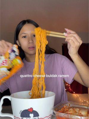 Quattro cheese buldak ramen taste test ! 🧀🍜 #quattrocheese #buldakramen #mukbang #FoodTok #tastetest #foodtiktok #eatwithme #samyangnoodles 