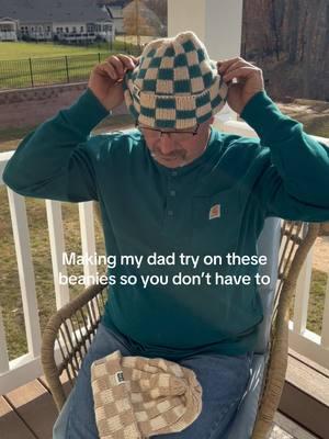 I think green is his color #beanie #checkered #checkeredbeanie #TikTokShop #dad #dadsoftiktok #bestdad #fyp #foryoupage #dadlife 