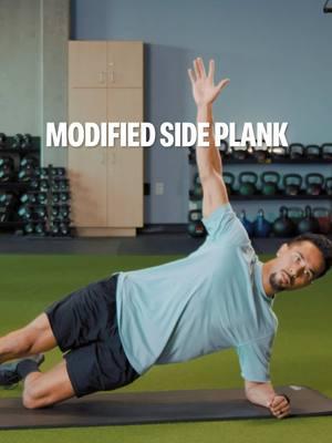 The Modified Side Plank is the perfect introduction to core stabilization and alignment:   > Lie on your side with your bottom leg bent 90 degrees and top leg straight and in line with torso > Place bottom elbow directly under your shoulder, while extending the top arm toward the ceiling (optional) > Engage your core and raise your hips, forming a straight line from head to heels > Hold the position while maintaining alignment and elevated hips Benefits: > Targets key core muscles: obliques, transverse abdominis, and quadratus lumborum > Strengthens shoulders and lateral glutes as stabilizers Form Tips: > Ensure your shoulder is stacked over your bottom elbow > Avoid letting the hips sag or rotating the torso forward; both can decrease the exercise’s effectiveness  Save this for your next workout!   #foryou #foryoupage #fypage #fyp #sideplank #sideplanks #sideplankchallenge #sideplankvariation #sideplankpose #GymTok #trainwithme 