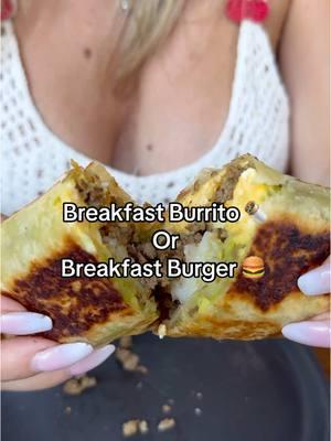 Breakfast burrito 🌯 or Breakfast Burger 🍔  What are you choosing? 📍Mr T Los Angeles  #breakfastburger #burrito #losangeles #viralvideo #bestbrunch #brunch 