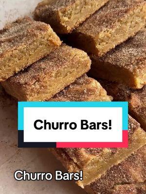 CHURRO BARS! I spend way too much on fancy candles to stink my house up deep frying foods. so I get my churro fix with these magical bars. No mixer required and absolutely delicious. recipe linked in my profile #cookiesandcups #dessert #Recipe #churros #cookie #baking 