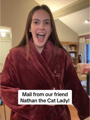 We’ve got mail from one of our cat tok besties @Nathanthecatlady! #coopkitty #catladyrobe 