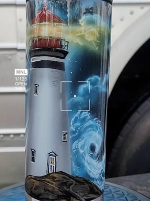 Oooooh baby, just finished up this lighthouse Contigo 20 Oz insulated cup. This one is available for purchase peeps $150 plus the shipping  #contigo #lighthouse #waves #handpainted #lightkeeper #SmallBusiness #freehand #artforsale #createxcolors #lightyourway #functionalart #kustomkoffeekup 