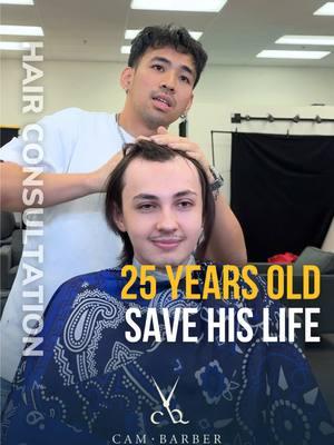 25 years old worries about thining hair 🥹 Blandness is no longer worry! This new hair transformation will give him confidence back. If you have similar issues try this hairstyle save this and share to u barber. #barber #cambarber #hawaiibarber #hairtransformation #hairstyle #asianhairstyle #transformation #thinninghair #recedinghairline 