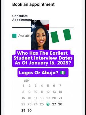 Do you want to know which Consulate or embassy in Nigeria has the earliest Student Interview Dates as of January 16, 2025? 🇳🇬🇳🇬🇳🇬 Lagos or Abuja? 🤔 These dates change periodically throughout the day! DM us on here to schedule a consultation. 🤎 #avits #studentvisa #nigeria #immigration #travelvisa 