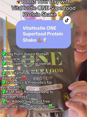 🍓🍫 Discover the power of VitaHustle ONE Superfood Protein Shakes! Whether you're a fan of the fruity Strawberry flavor or love the rich, indulgent Cocoa (my personal favorite! 😍), these shakes are packed with 20g plant-based protein, 86 superfoods, 22 essential vitamins and minerals, plus probiotics and ashwagandha for stress relief. With no added sugar and free from soy, dairy, and gluten, there's a flavor for everyone to enjoy while staying healthy and energized! 💪✨ #superfoodshake #plantbasedprotein #cocoalover #strawberryshake #cocoashake #healthyliving #guthealth #veganprotein #dailywellness #StressRelief #nutritiongoals #Splice 