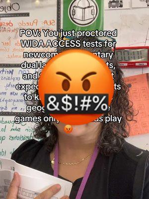 🚩Do they really think this is accurately assessing language? GTFOH! If you’ve never seen it before, watching newcomer elementary students shut down during standardized tests that weren’t made for them is absolutely heart-wrenching. 🥺 It’s delusional to expect that a newcomer’s first priority is learning US geography or how to play niche games they’ve never even seen. These writing prompts demand knowledge these students haven’t had a chance to build—all while they’re still trying to acclimate to a new country, a new school, and a new language. If you believe our students deserve better and want to implement practices that won’t leave your students putting their heads down in class or fighting tears because they’re embarrassed, be sure to follow.  #duallanguage #duallanguageteacher #duallanguageteacherproblems #maestrabilingüe #biliteracy #oracy #spanishteacher #firstgrade #palantemember #duallanguageteacherproblems #newduallanguageteacher #duallanguageteacherproblems 