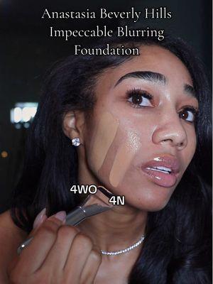 WHAT SHADE AM I in the @Anastasia Beverly Hills Impeccable Blurring Matte Foundation 😭 4WO, 4N, or 4.5W 🥹 I’m personally leaning towards 4N but you let me know what you think ANDDDDD do you think this is better than the Blurring Balm 👀👀👀 #anastasiabeverlyhills #impeccablefoundation #abhfoundation #mattefoundation #foundation #foundationroutine #foundationreview #foundationhack #foundationswatches #blackgirlmakeup #abhimpeccable #makeup #tiktokshopjumpstartsale #tiktokshoploveatfirstfind 